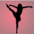 silhouette of a girl dancing with a dark pink background